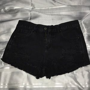 ripped black denim shorts